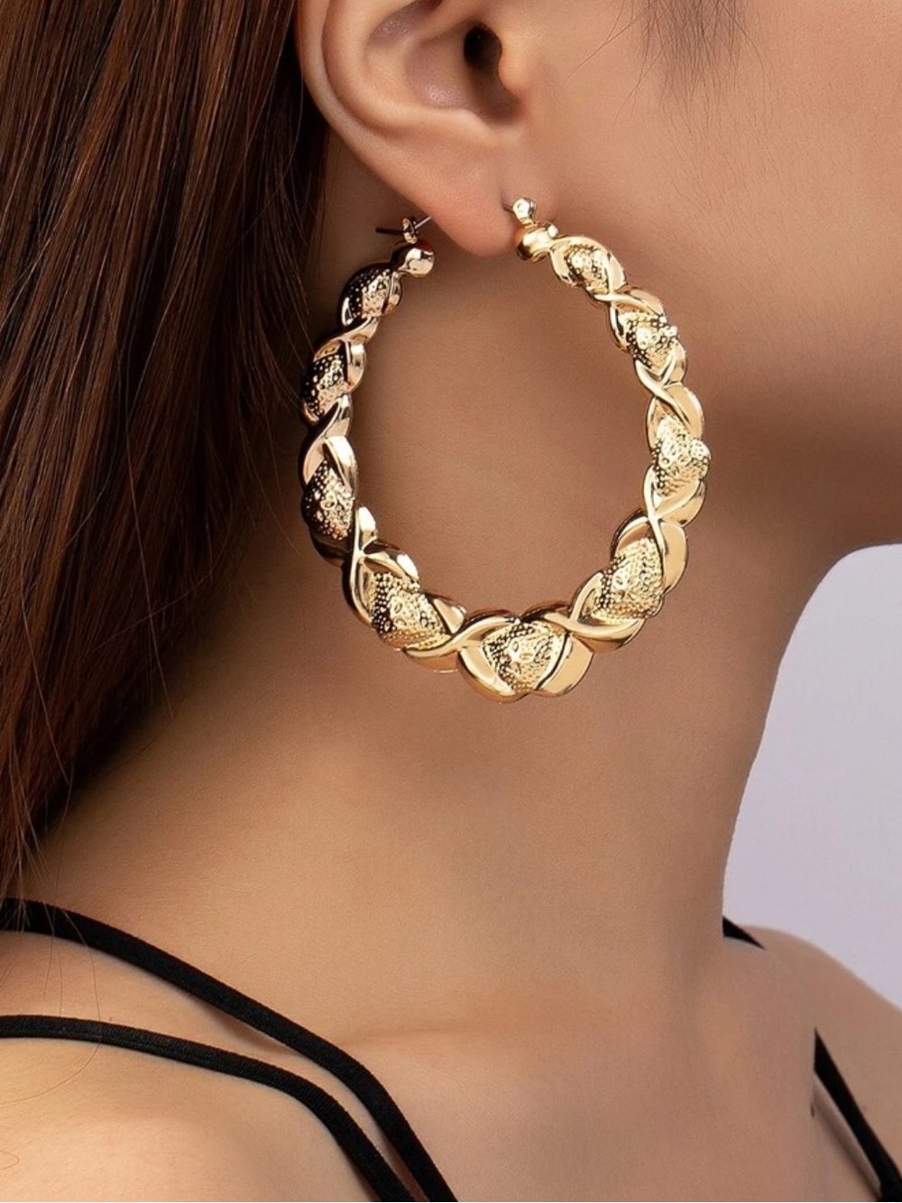 Textured Gold Braided Hoop Earrings for Women
